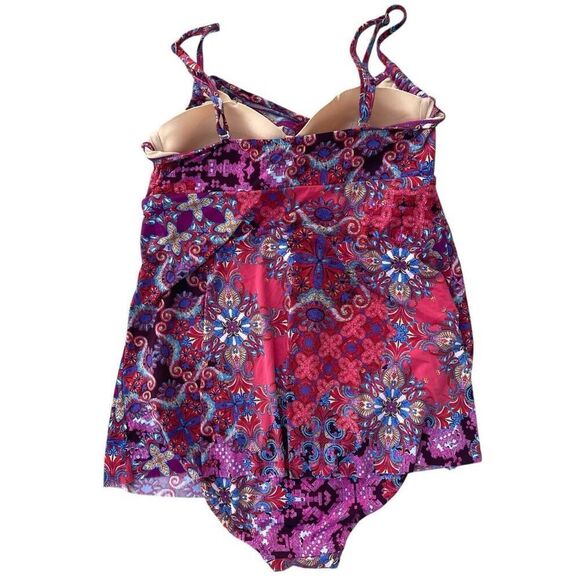Garnet Hill Swimsuit Padded Bra Swim Dress Women’s Size 12 Paisley Floral - Picture 4 of 6